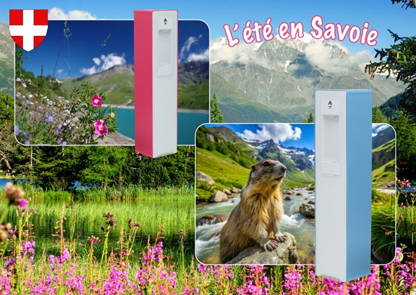 fontaine &agrave; eau sur r&eacute;seau sequoia fabriqu&eacute;e en Savoie pour une eau fra&icirc;che tout le temps marmotte
